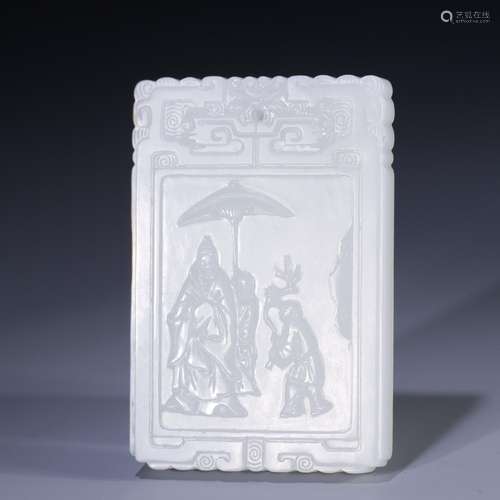 Hetian jade character card7.4 cm long. 5 cm wide. 0.8 cm thi...