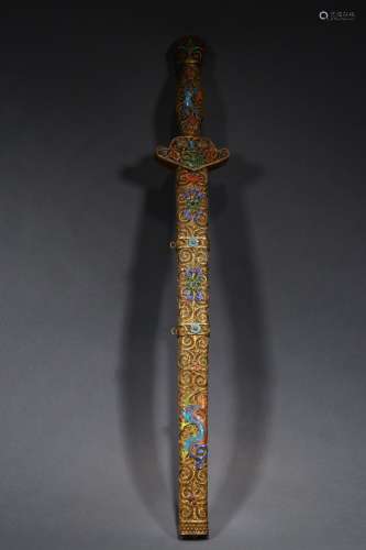 Burn blue sword: silver and gold wire.Size 65 x10x3. 1 cm we...