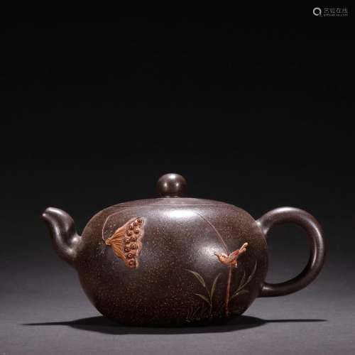 Wu Yungen, violet arenaceous lotus magpie teapot.Specificati...