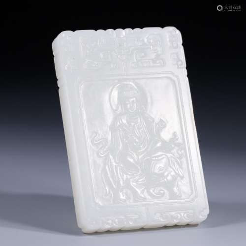 Hetian jade Buddha card7.3 cm long, 4.8 cm wide, 0.8 cm thic...
