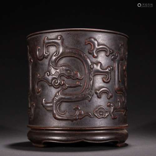 Rosewood, dragon pattern brush pot.Specification: high 18 17...