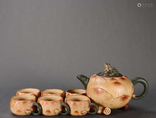 Modern: Jiang Rong lotus lotus set a pot of six cup seven ti...