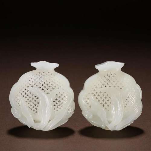 A Pair of Rare Hetian Jade Sachet Ornaments