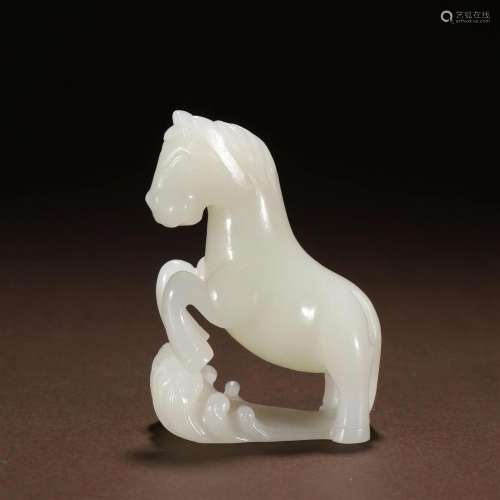 A Rare and Fine Carved Hetian Jade Horse Ornament