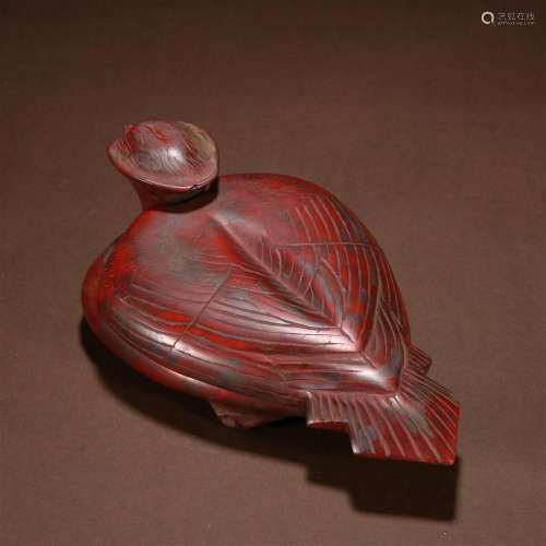 A Rare Duan Stone Bird-shaped Cinnabar Inkstone