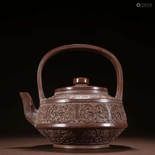 A Top and Rare Zisha 'Flowers' Pattern Teapot