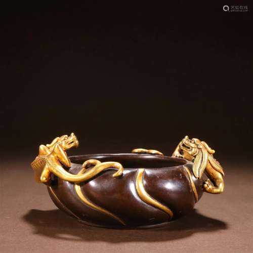 A Fine Gilt-bronze Chi-Dragon Censer