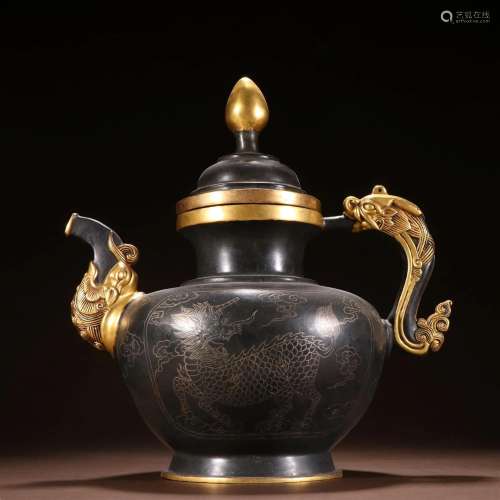 A Top and Rare Gilt-bronze Beast Pattern Pot