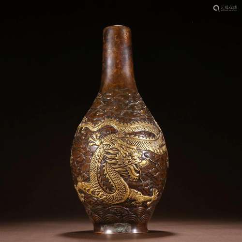 A Rare Gilt-bronze 'Double Dragon Play Pearl' Vase