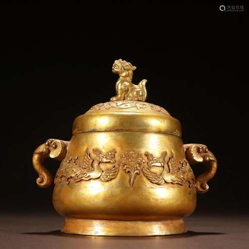 A Top and Rare Gilt-bronze Pheonix Pattern Censer