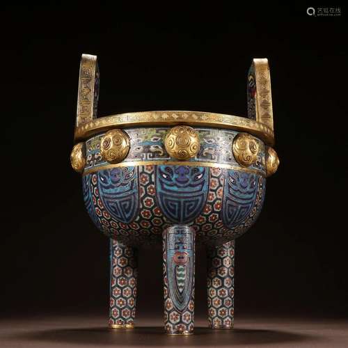 A Top Gilt-bronze Cloisonne Enamel 'tao Tie' Pattern...