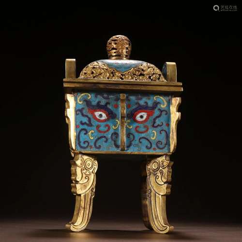 A Rare Gilt-bronze Cloisonne Enamel Ding-type Furnace