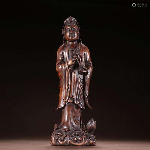 A Top and Rare Huanghuali Figure of Guanyin