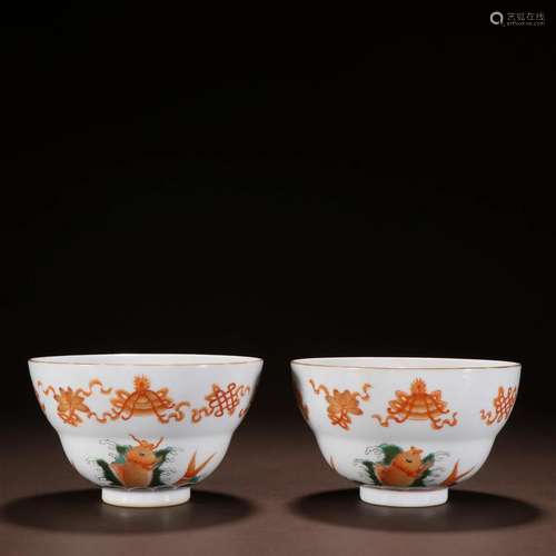 A Pair of Rare Alum Red Glazed 'Ba Bao Fish' Bowls