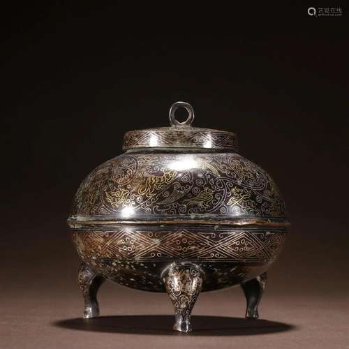 A Top and Rare Bronze Inlaid Gold and Silver Beast Pattern J...