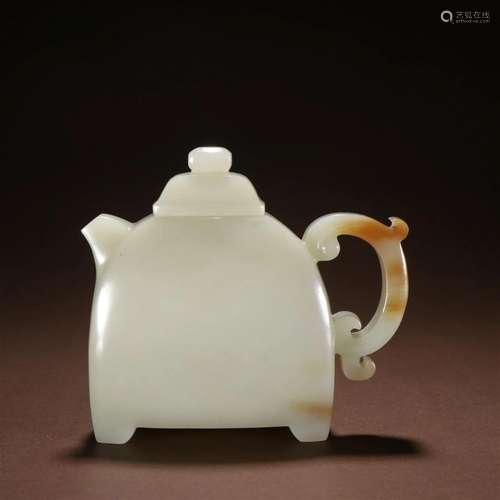 A Rare Carved Hetian Jade Teapot