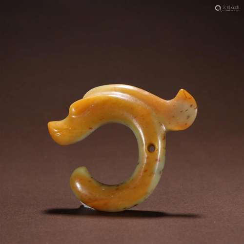 A Rare Hetian Jade Dragon Pendant