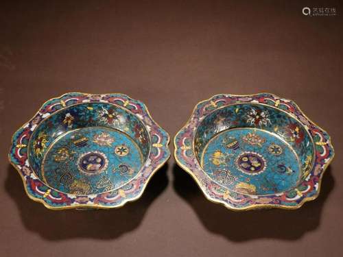 A Pair of Gilt-bronze Cloisonne Enamel 'Flowers' Pla...