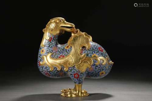 A Top and Rare Gilt-bronze Cloisonne Enamel Bird Ornament
