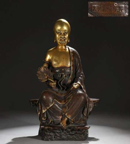 A Rare Gilt-bronze Arhat Statue