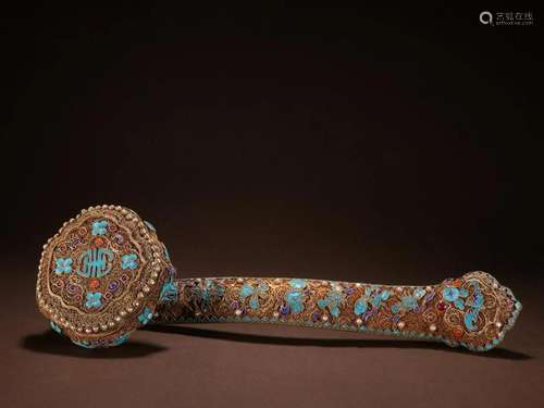 A Top Gilt-bronze Inlaid Gems Ruyi Scepter