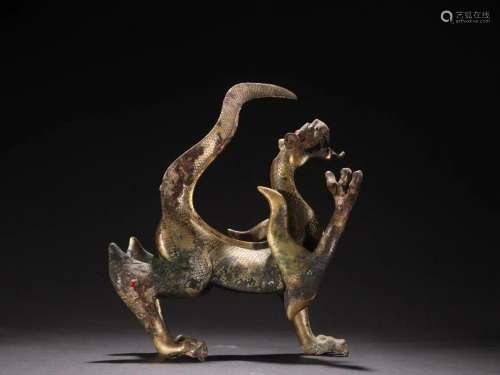 A Top and Rare Bronze Chi-Dragon Ornament