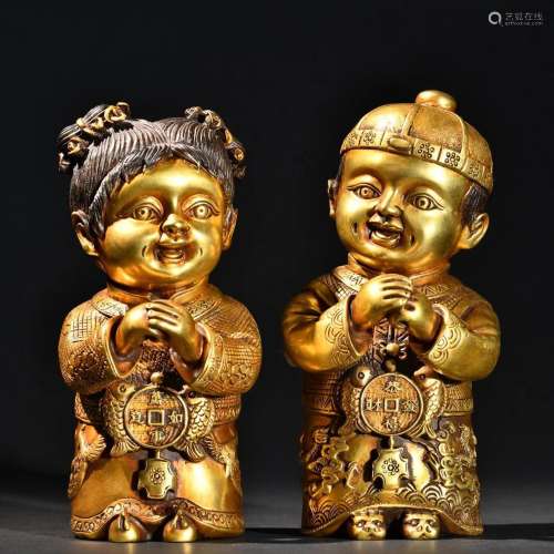 A Pair of Gilt-bronze 'Boy and Girl' Ornament