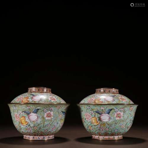 A Pair of Fine Bronze Painted Enamel Cups