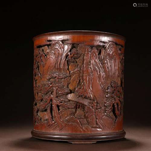 A Top and Rare Bamboo Landscape and Character Story Pen Hold...