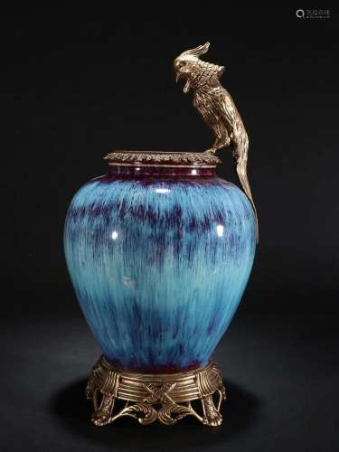 A Rare Kiln glazed and Bronze Jar