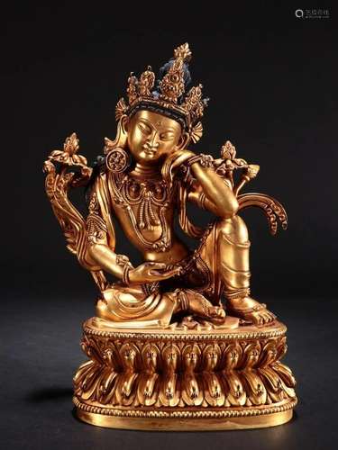 A Rare Gilt-bronze Statue of Guanyin