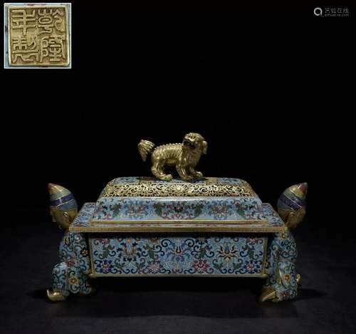 A Rare Gilt-bronze Cloisonne Enamel Lion Button Censer