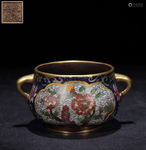 A Fine Gilt-bronze Cloisonne Enamel 'Flowers' Censer