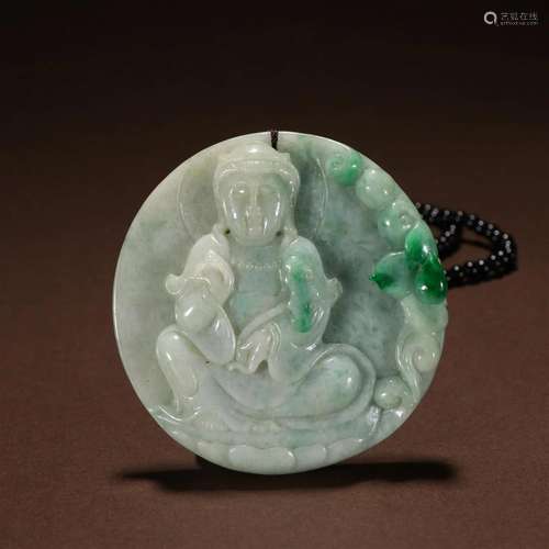 A Fine Jadeite Carving Guanyin Pendant