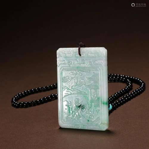 A Top Carved Jadeite Character Story Pendant