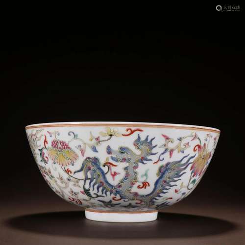 A Larger and Rare Famille-rose Dragon Pattern Bowl