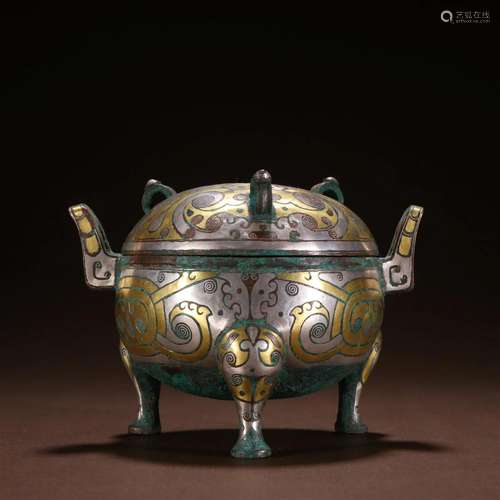 A Fine Bronze Inlaid Gold and Silver Censer