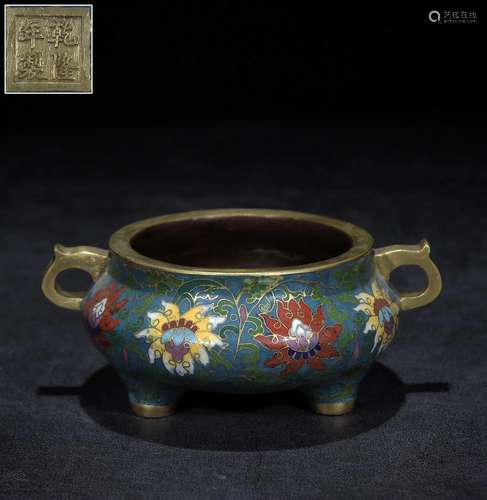 A Fine Gilt-bronze Cloisonne 'Flowers' Censer