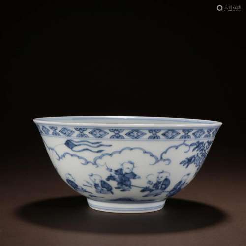 A Fine Blue and White 'Play The Boys' Bowl