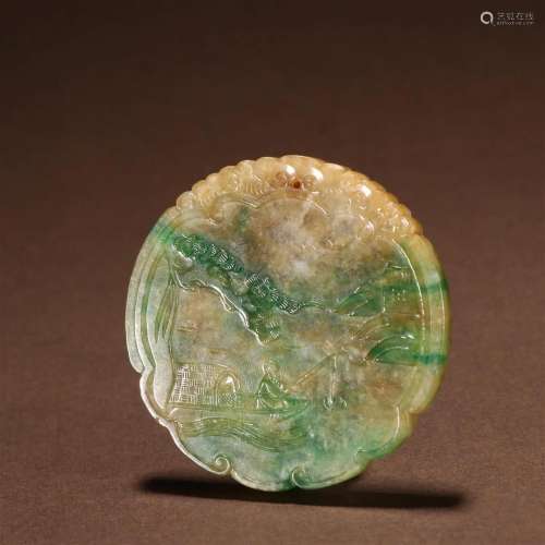 A Rare and Top Carved Jadeite Character Story Pendant