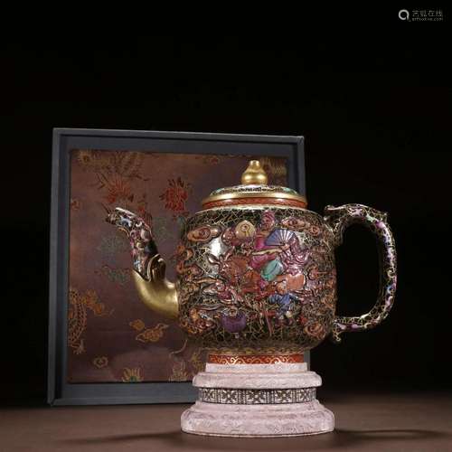 A Rare Zisha and Enamel Painted Gold Character Story Teapot