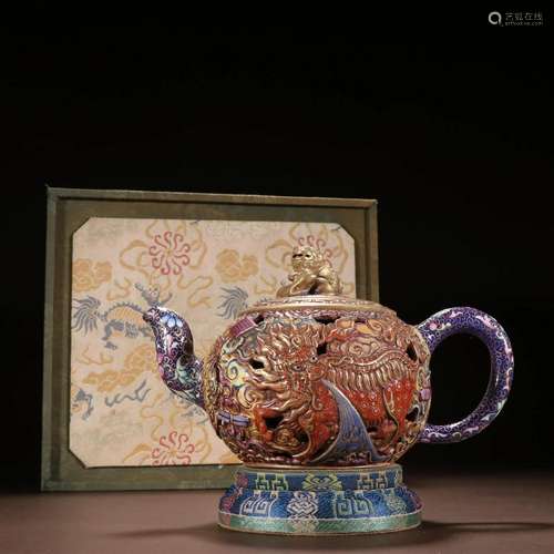 A Fine Zisha and Enamel Painted Gold Teapot