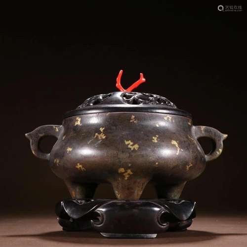 A Rare Bronze Sprinkle Gold Censer