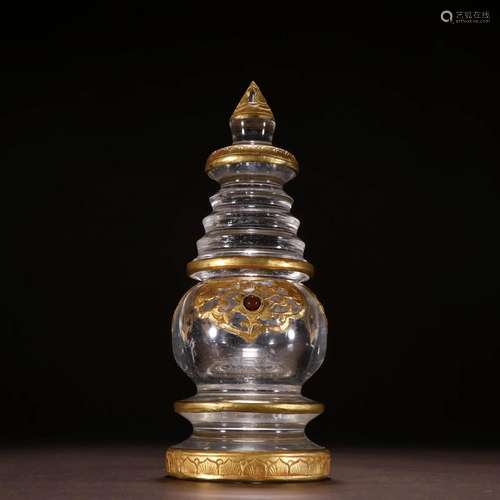 A Rare Cystal Inlaid Gold Stupa Ornament