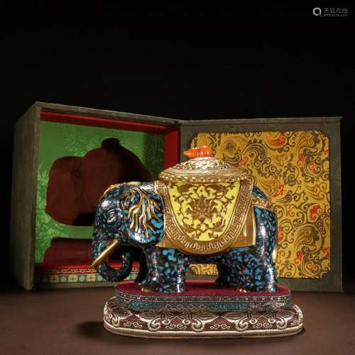 A Rare Turquoise Glazed Painted Gold Elephant Ornament