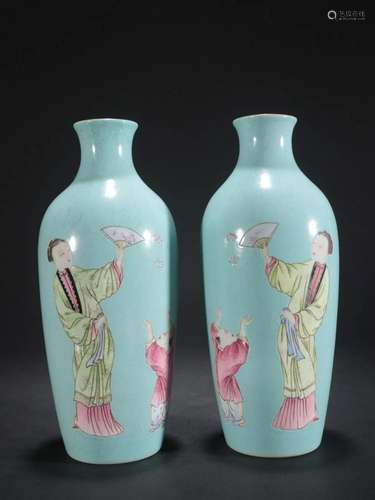 A Pair of Rare Famille-rose 'Character Story' Vases