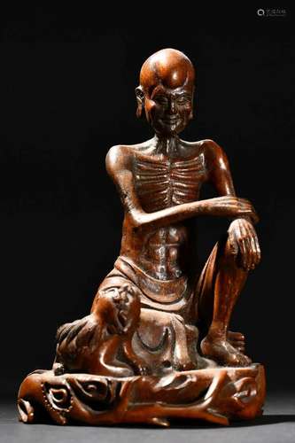 A Fine Carved Bamboo Figure of Lohan Ornament