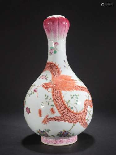 A Fine Famille-rose 'Dragon' Garlic Bottle