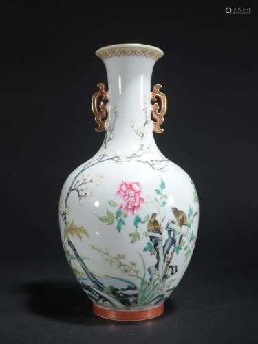 A Fine Famille-rose 'Flowers and Birds' Vase