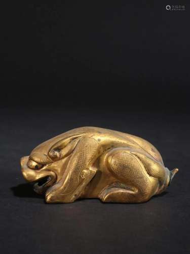 A Fine Gilt-bronze Beast Ornament